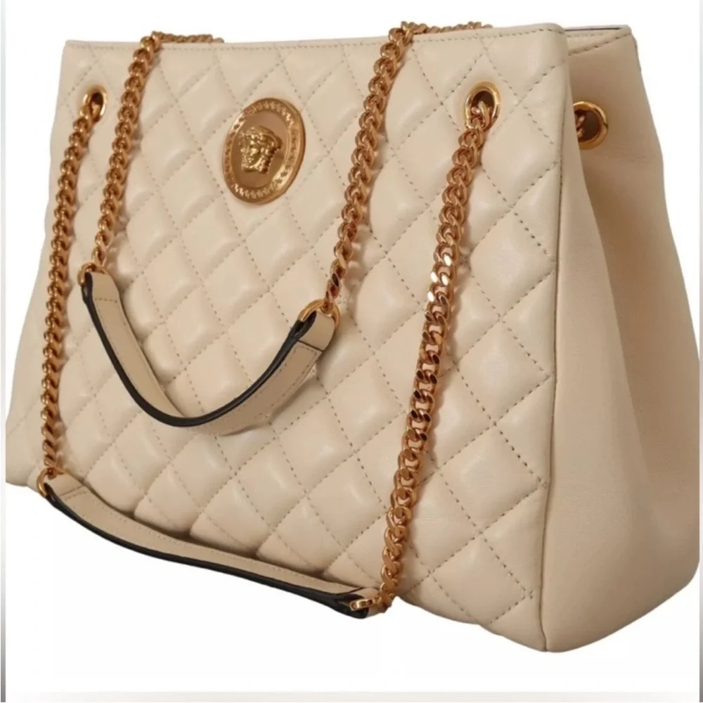 Versace Medusa Lambskin Quilted Tote with Gold Chain - Picture 2 of 12